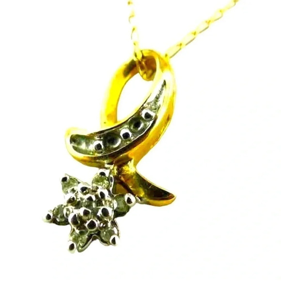 10K Solid Gold Diamonds Earrings & Necklace Set - Picture 4 of 5